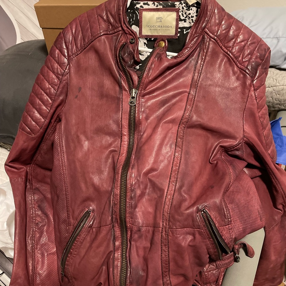 Scotch & Soda Men’s Burgundy Leather Jacket